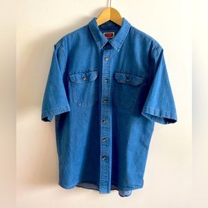 Men’s Wrangler Chambray Short Sleeve Jean Shirt Size Large